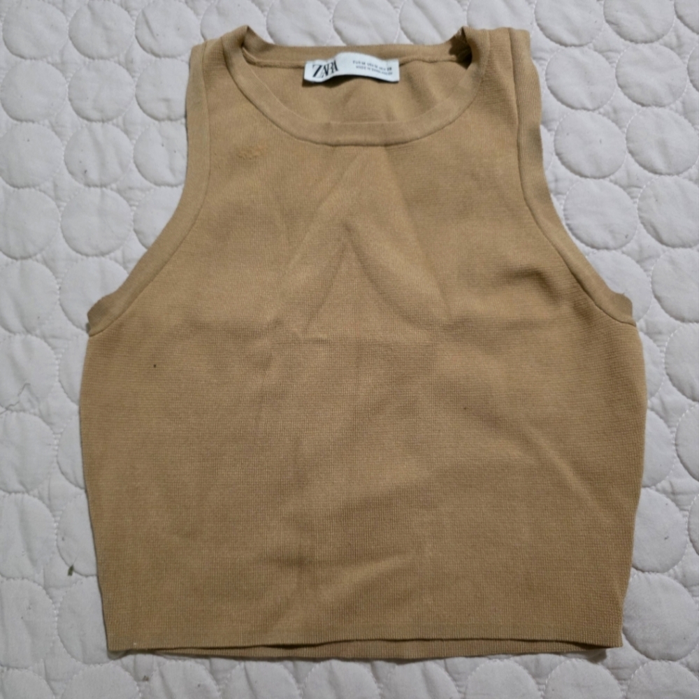 Zara Cropped Khaki Tank